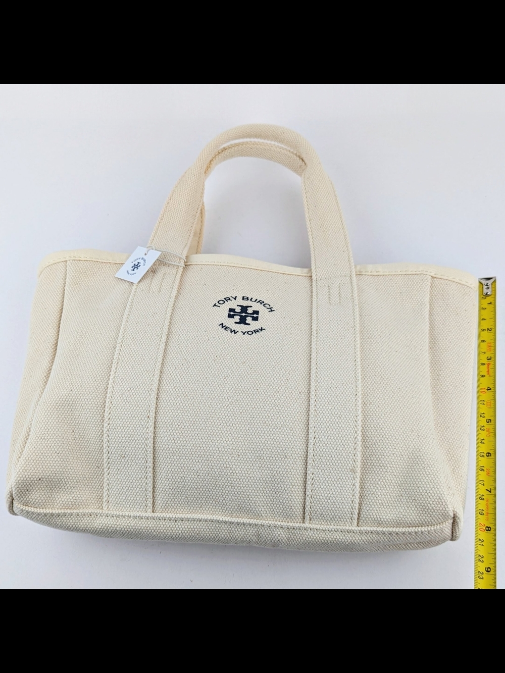 Tory Burch Ivory Canvas Mini Tote with Logo - Picture 4 of 5